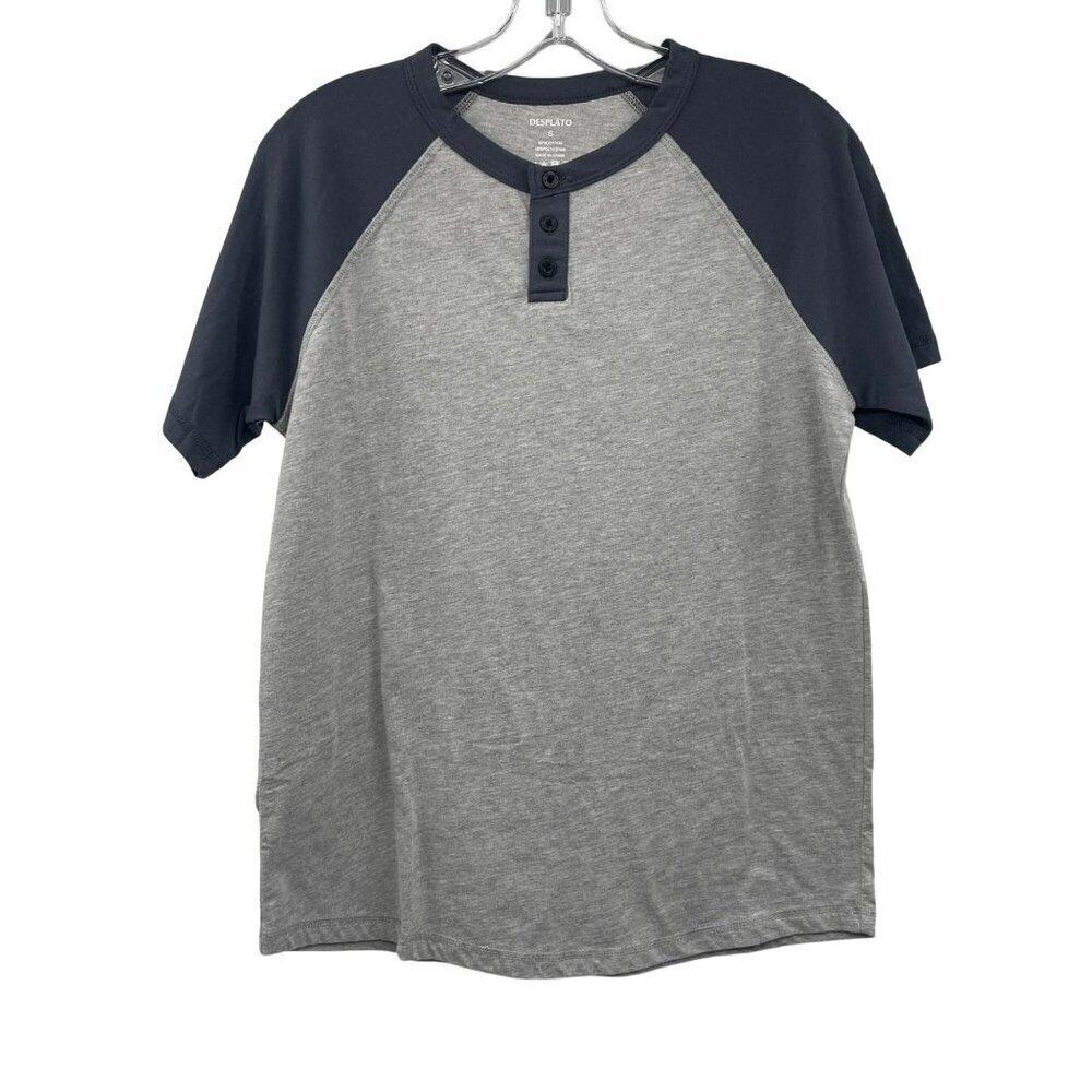 Desplato Men's Henley T-Shirt Gray/Blue Size Small - Picture 1 of 8